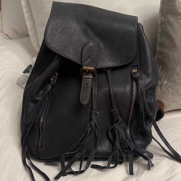 Handbags - Navy Leather Backpack